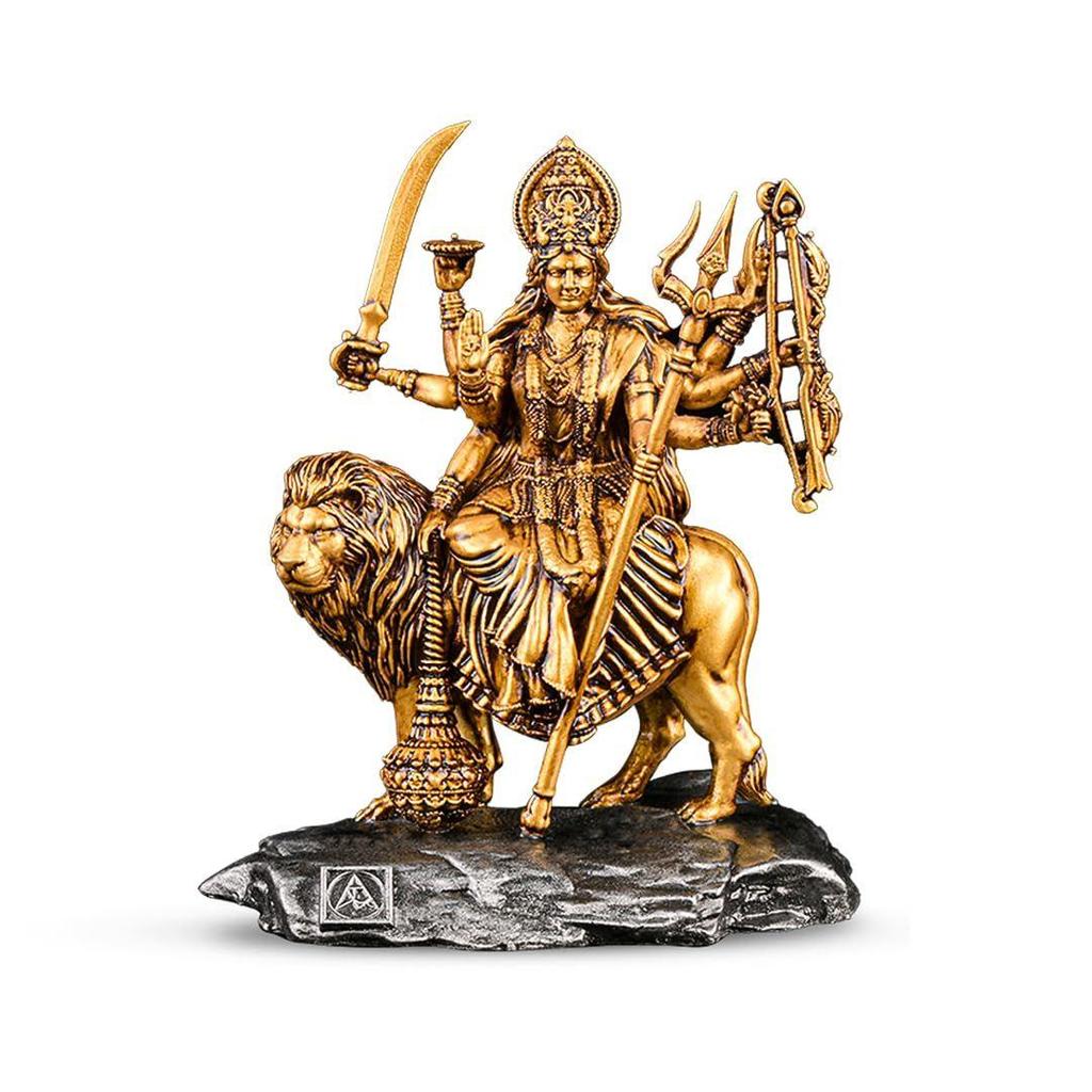 Durga MATA Idol for Car Dashboard and Home Decor, Vaishno Devi Sherawali MATA Murti, Goddess Durga Sitting On Lion Statue for Puja Room