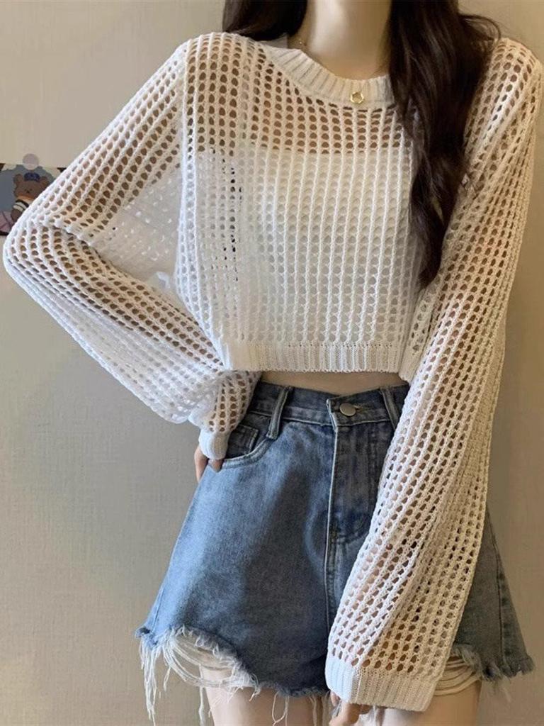 Women's 2025 Summer Knit Hollow Long-Sleeve Camisole Top
