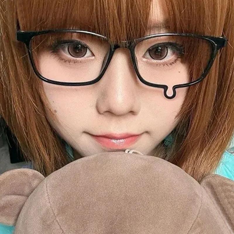 1/2pcs Y2K Anime Crying Dripping Tears Glasses Unisex Black Eyeglass Frame Retro Kawaii Fashion Halloween Cosplay Accessories