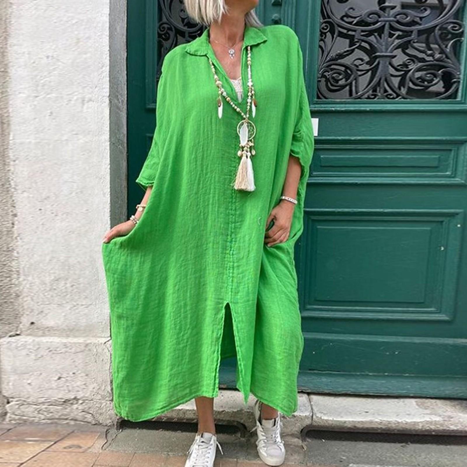 

Женское модное повседневное платье больших размеров, однотонное женское длинное платье XXL зелёный