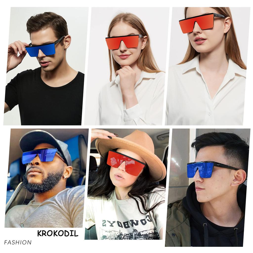 Men's Sunglasses Mirrored Oversized Rimless Sun Glasses for Men Women Flat Top Shield Wrap Square UV400