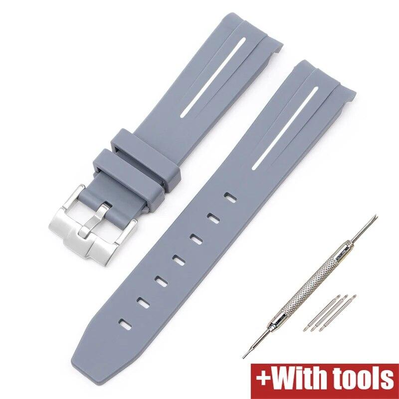 20/21/22mm Curved End Rubber Strap for Rolex Stainless Steel Buckle Men Women Sport Waterproof TPU Replacement Bracelet Band