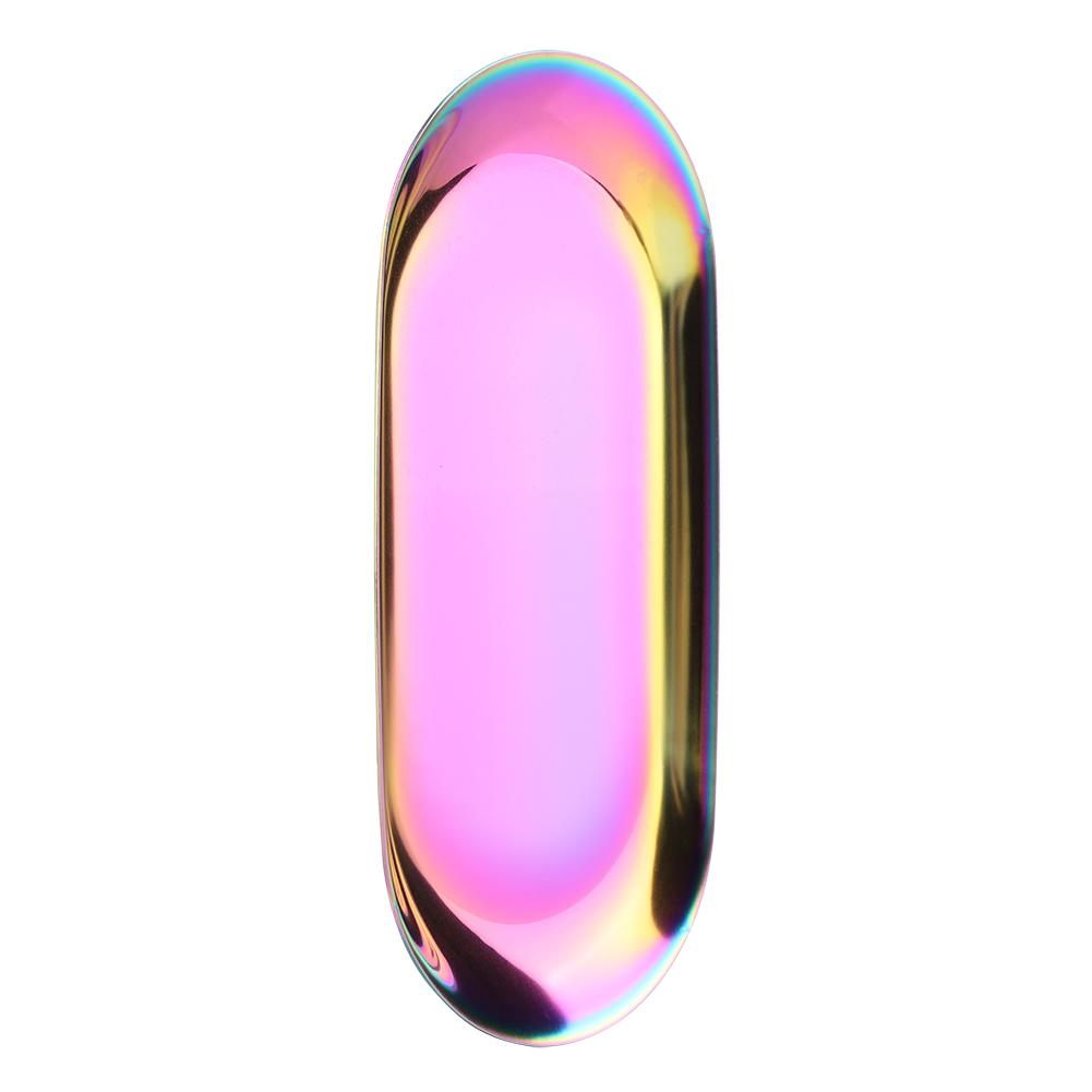 Nordic Stil Edelstahl Lagerung Tablett Kosmetik Schmuck Kuchen Platte für Büro Schreibtische(Regenbogen S)