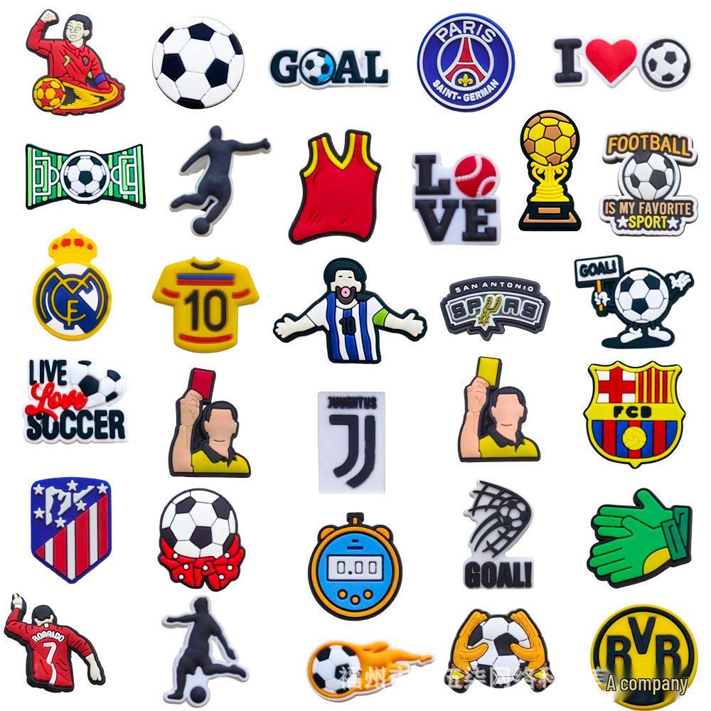 Fotbalová série Croc DIY Odnímatelné Sponky na boty - Měkké Gumové Dekorace na Dřeváky