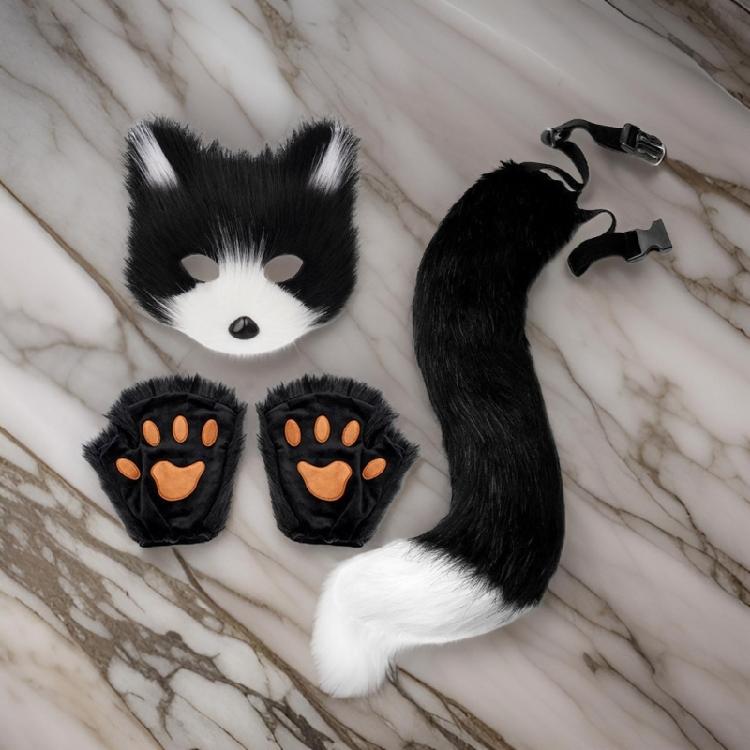 Pluszowy Ogon Zwierzęcia Pluszowa Osłona Twarzy Futrzane Rękawiczki Uroczy Ogon Lisa Zestaw Przebrań Zwierzęcych dla Entuzjastów Cosplayu