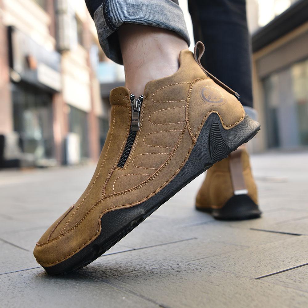 Outdoor Zip Shoes Men Leather Sneakers Man Travel Casual Shoes Leisure Walking Shoes Fashion Sneakers