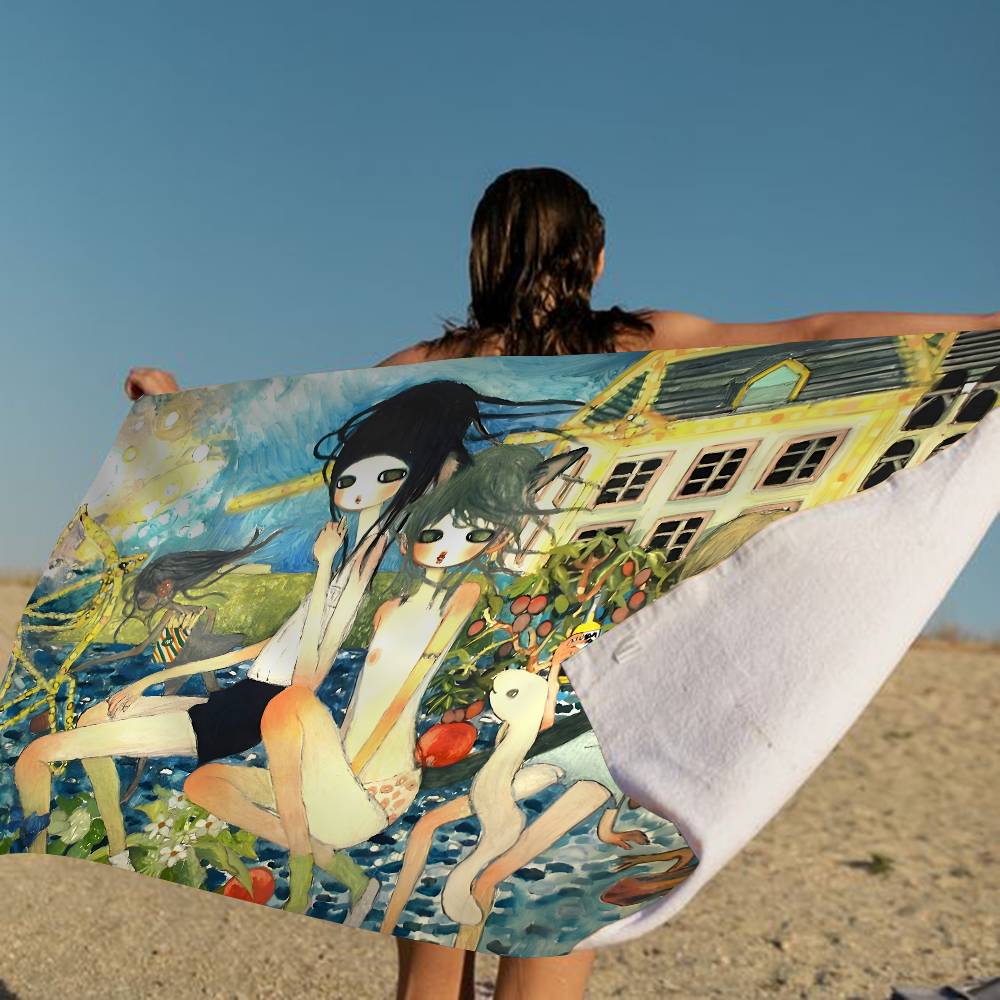 A-Aya-Takano Surreal-Vibrant Beach Towel Colorful Bath Towels for Girl Microfiber Quick Dry Sand Free Beach Yoga Spa Gym Pool