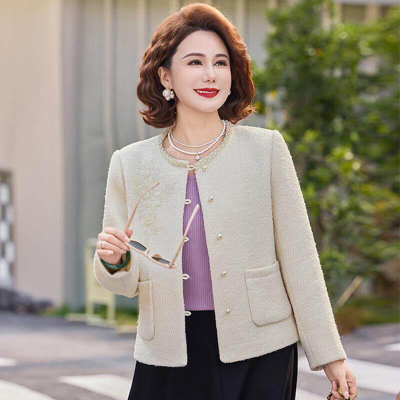 Mom s 2026 Spring Fragrance Jacket: Elegant, Wide-Bodied Style for Middle-Aged & Elderly Women – Perfect for Mother s Day 3XL (Recommended 120-135 jin)