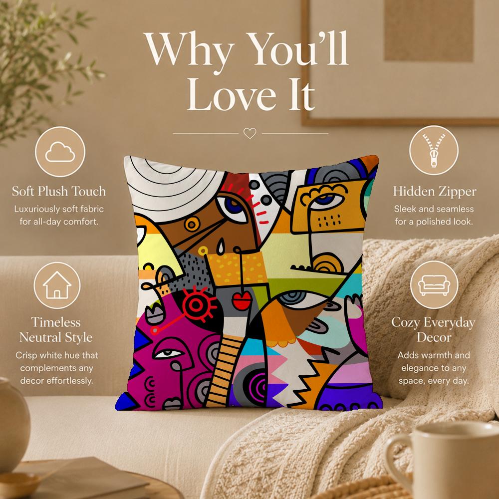 Art A-Abstract FacesS Cushion Cover Double-Sided Printed Pillow Cover Hypoallergenic Dust-Mite Proof
