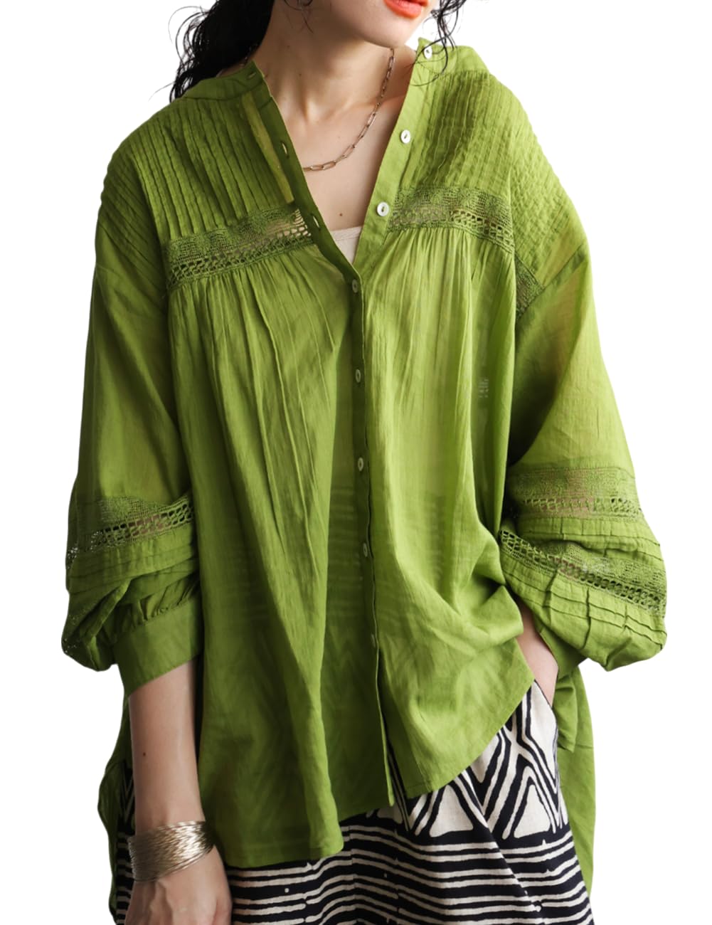 

Antiqua Вышитая Блузка с Длинным Рукавом Индийская Единый Размер Зеленая Женская, Хлопок, IYA-00076, 30,