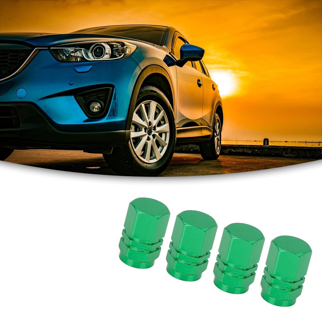 ACROPIX Car Tire Stem Valve Cap Tire Cap Wheel Valve Cover Tire Cap Hexagon Dustproof Aluminum Alloy Green 4pcs