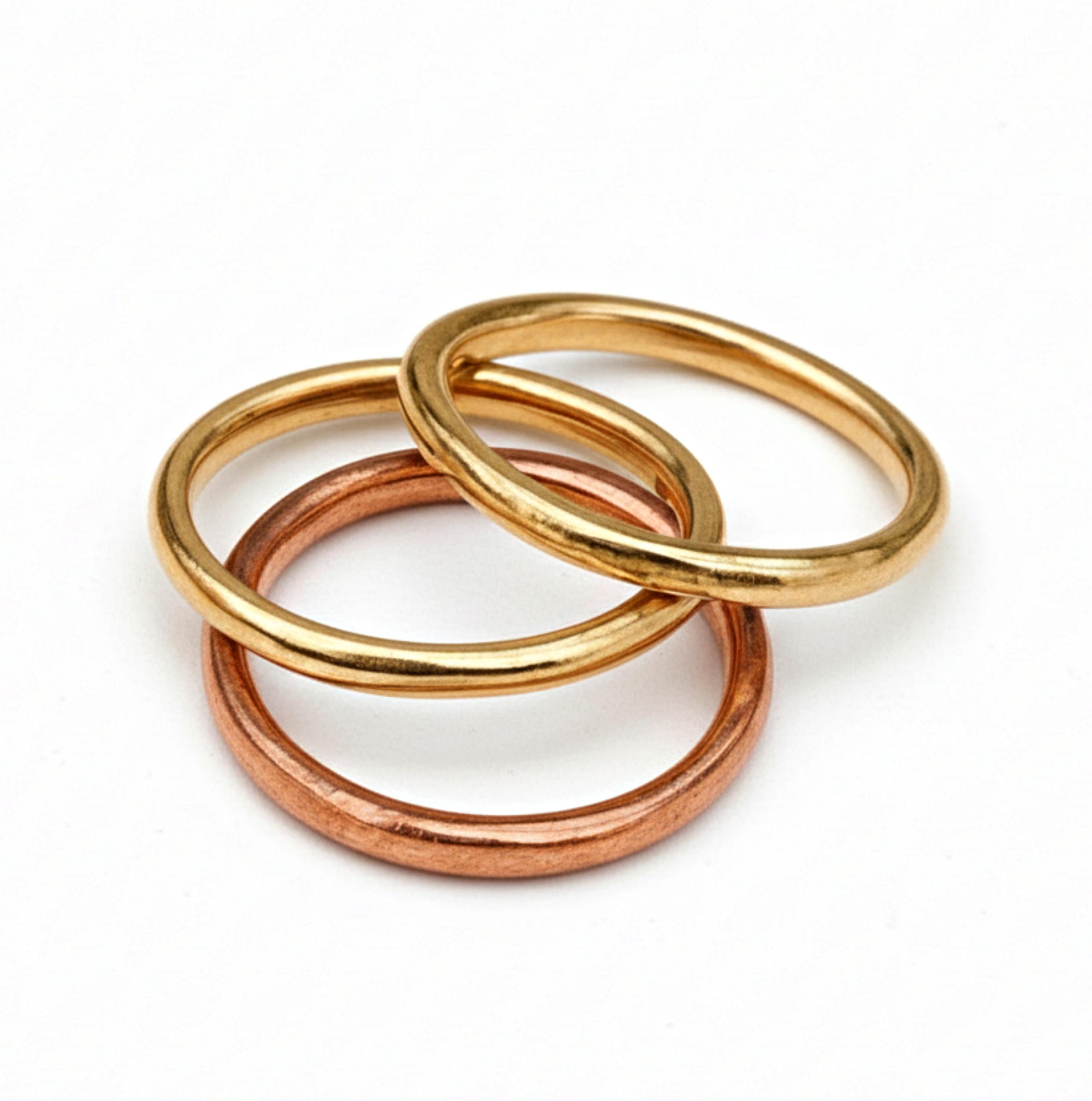 

Mixed Metal Ring Set, 2 Brass and 1 Copper Simple Bands, Everyday Wear Jewelry 12 медный