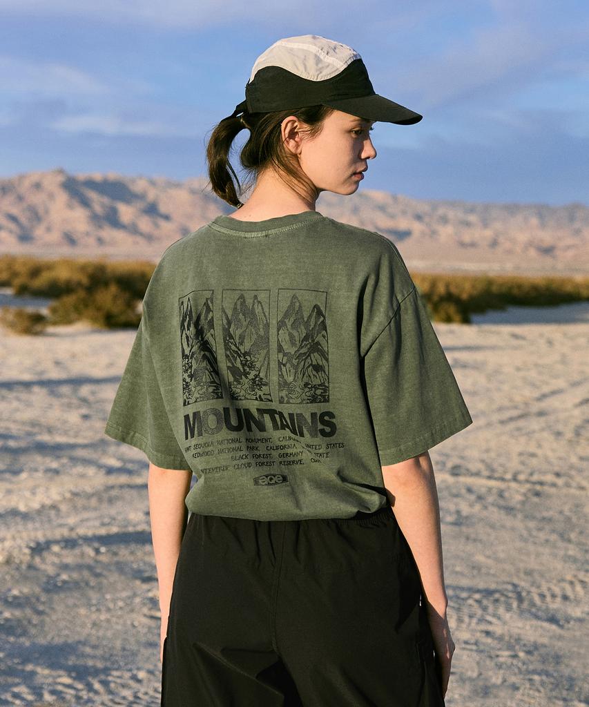 Peullukeu Aqe Mountain Graphic Pigment Short Sleeve T-Shirt Khaki Fst745