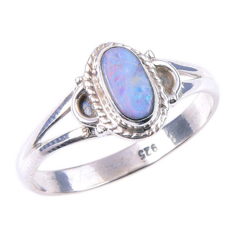 Natural Australian Opal Gemstone 925 Solid Sterling Silver Jewelry Ring S.9 W4s41