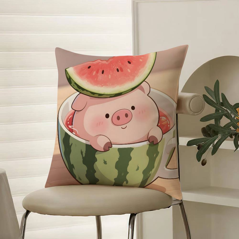 Cute Pig Summer Surprise Pillow Case Comfort Sofa Bed Silky Elegant Invisible Zipper Decorative Cushion Cover