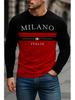 2026 Uomo Quotidiano Morbido Taglie Forti Comodo Casual Sportivo Stampa Lettere Milano Girocollo Manica Lunga Maglietta Top