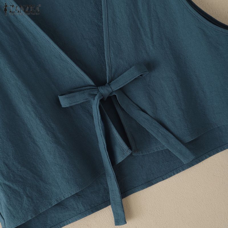 ZANZEA Women Lace-up V-Neck Sleeveless Casual Cardigans Vest Tops