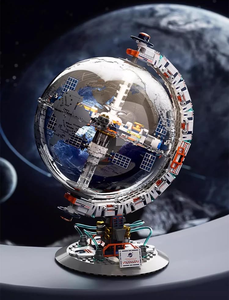 zmart Transparent Globe, Creative Technology Space Station Building Blocks, High-Tech Construction Bricks, Space Station Blocks, Model Building Toys,