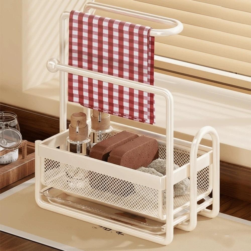 with Water Tray Sink Organizer Rack Metal Frame Kitchen Organizer Dishcloth Storage Shelf Bathroom бежевый 1900₽