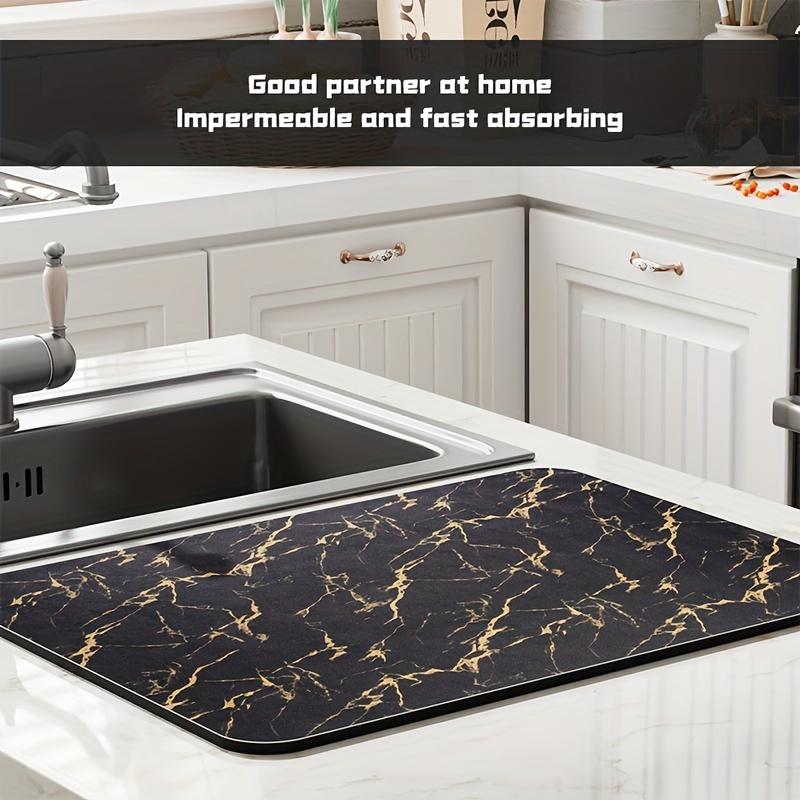 1Pcs Marble Rubber Drying Mat With Retro Coffee Tableware For Coffee Shop Kitchen Carpet Tableware Durable Diatom Mud Table Mat Pet Mat Coffeeware