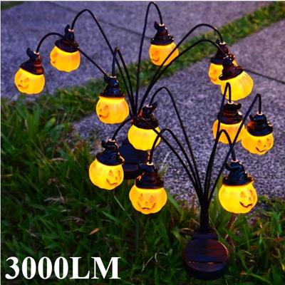 Luci solari a forma di petalo a forma di testa di zucca da 3000 lm, montate a terra, per esterni, casa, cortile, Halloween, festa, atmosfera, decorazione
