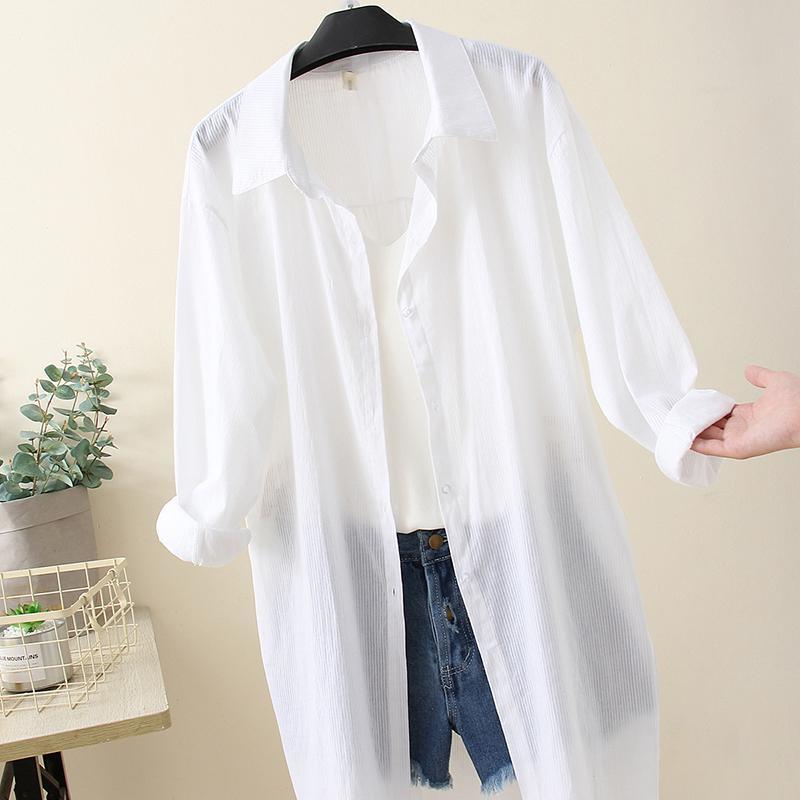 

Солнцезащитная одежда для женщин средней длины, летняя мода, свободная рубашка с длинными рукавами, тонкий кардиган, куртка 3XL