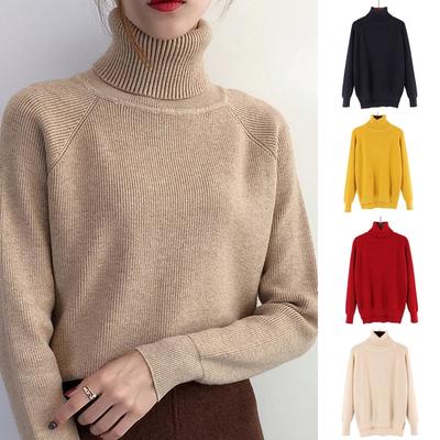 Frauen Winter Mode Rollkragenpullover Einfarbig Lose Pullover Pullover Langarm Tops