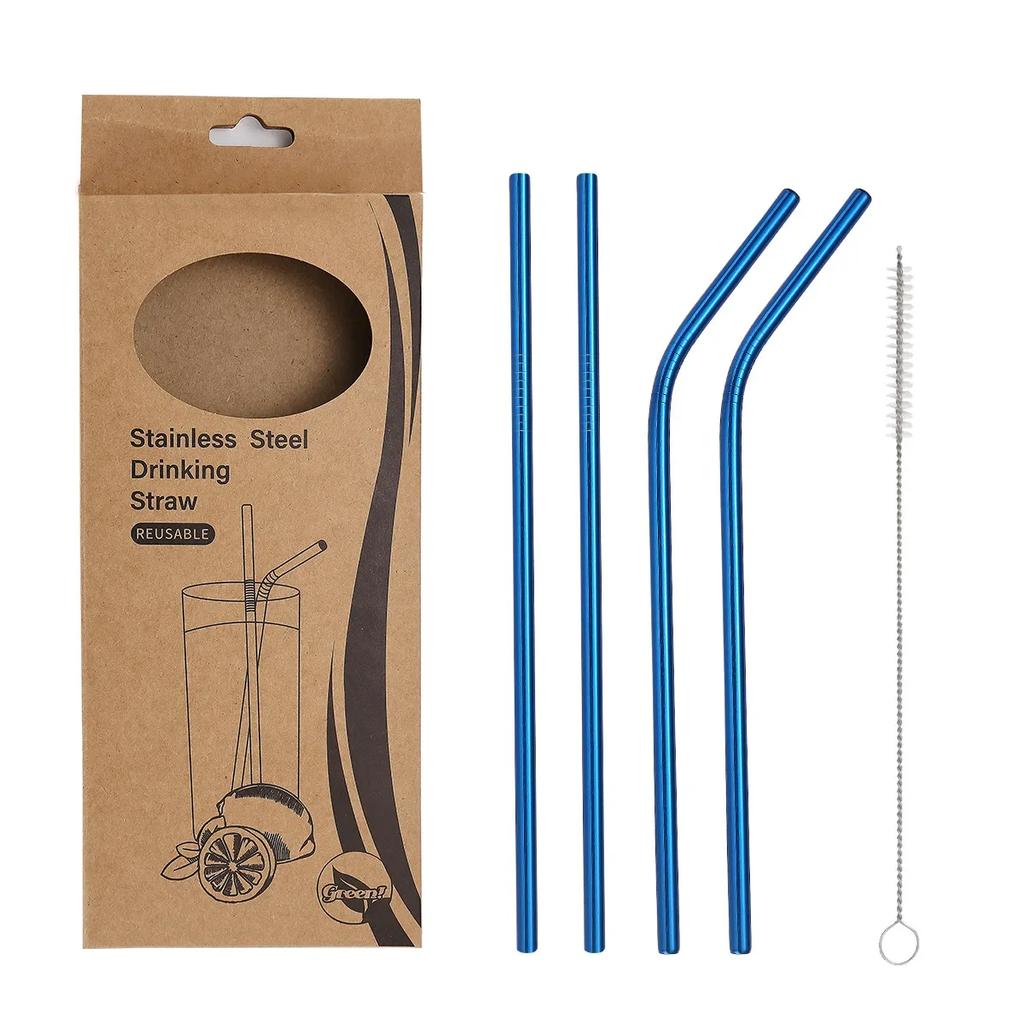 1set Stainless Steel  Straws with Brush - Set of 5 - Reusable and Washable,Perfect for Smoothies Milkshakes Tea Juice