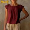 MGHR Women's Fashion Casual Summer Spring O-Neck Short Sleeve Blouses & Shirts