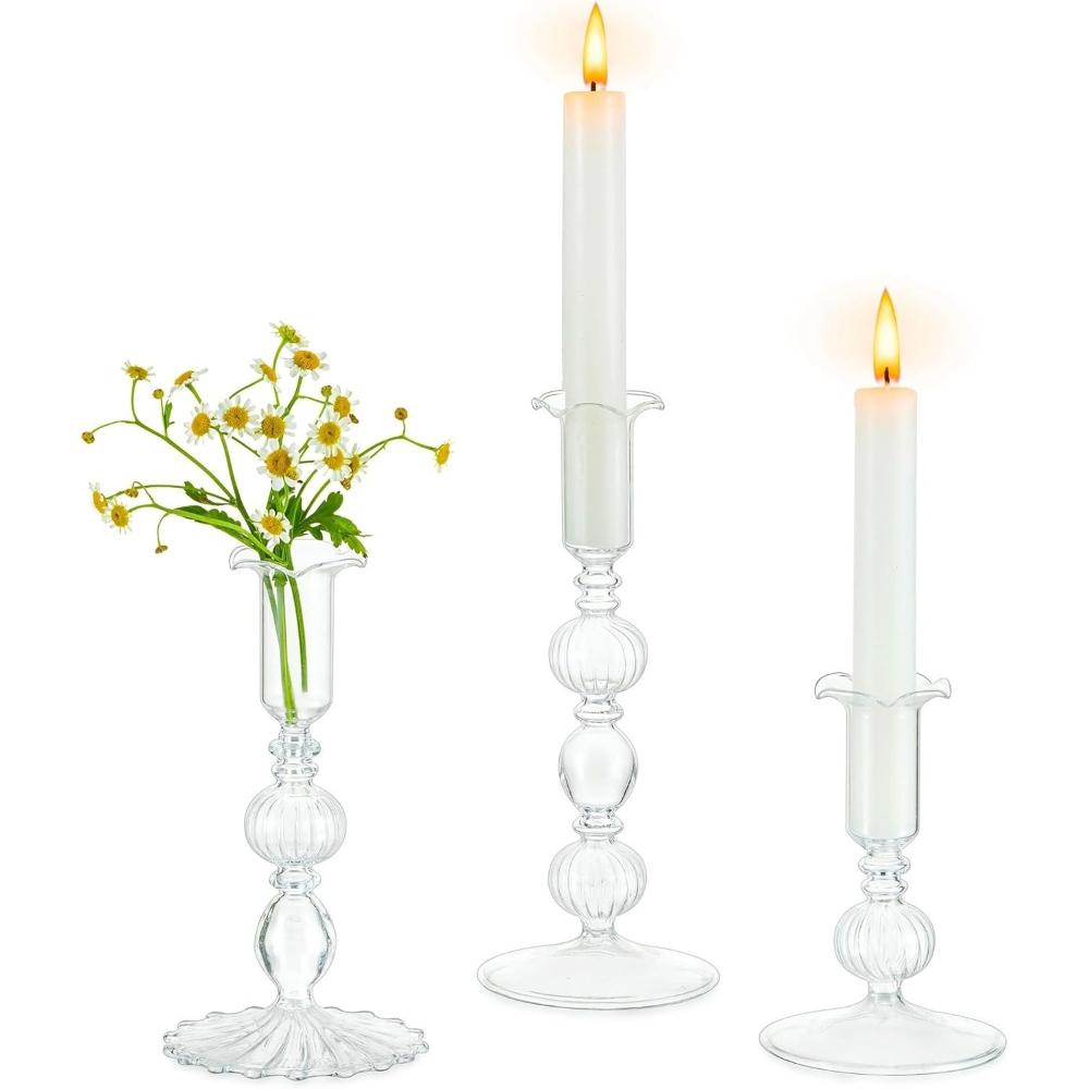 3Pcs/set Glass Candle Holder Romantic Glass Candlestick Dinner Living Room Decor Elegant Candle Stick for Home Party Decoration
