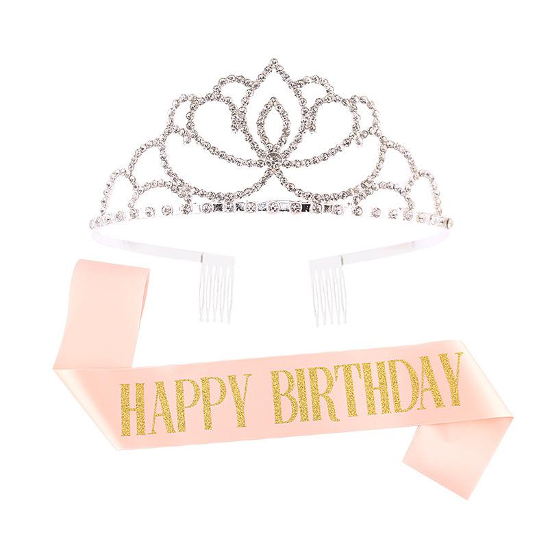 Princess crown bridal rhinestone headband birthday tiara prom party sash