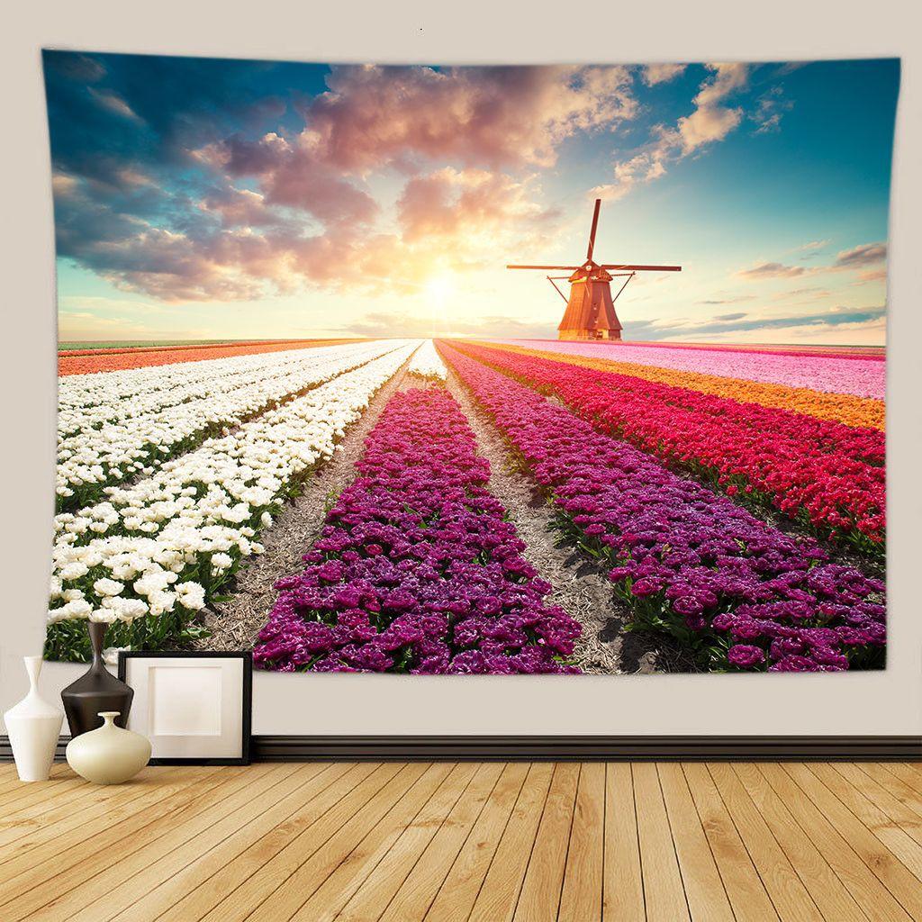 Green Forest Tree Wall Hanging Tapestries Mandala Natural Stream Flower Bedroom Wall Decor Camping Blanket  Dropshipping