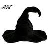 Full Color Matte Witch Hat for Women, Large Ruched Velvet Wizard Twisted Halloween Party Headwear Party, Cosplay Costume, Stage Performance Accessory