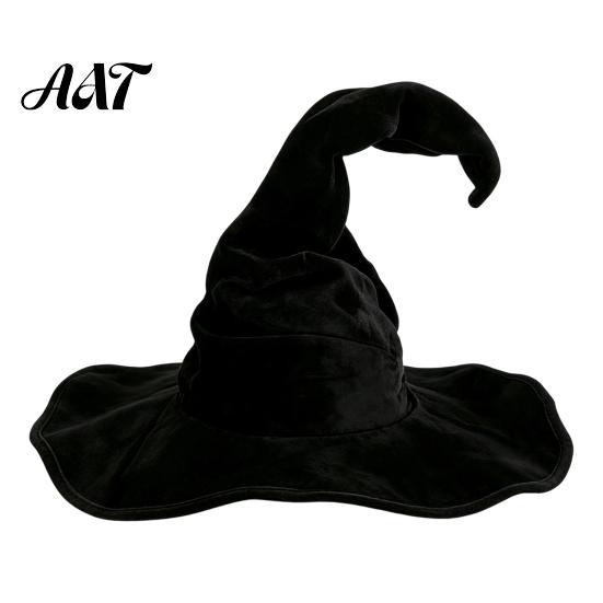 Full Color Matte Witch Hat for Women, Large Ruched Velvet Wizard Twisted Halloween Party Headwear Party, Cosplay Costume, Stage Performance Accessory