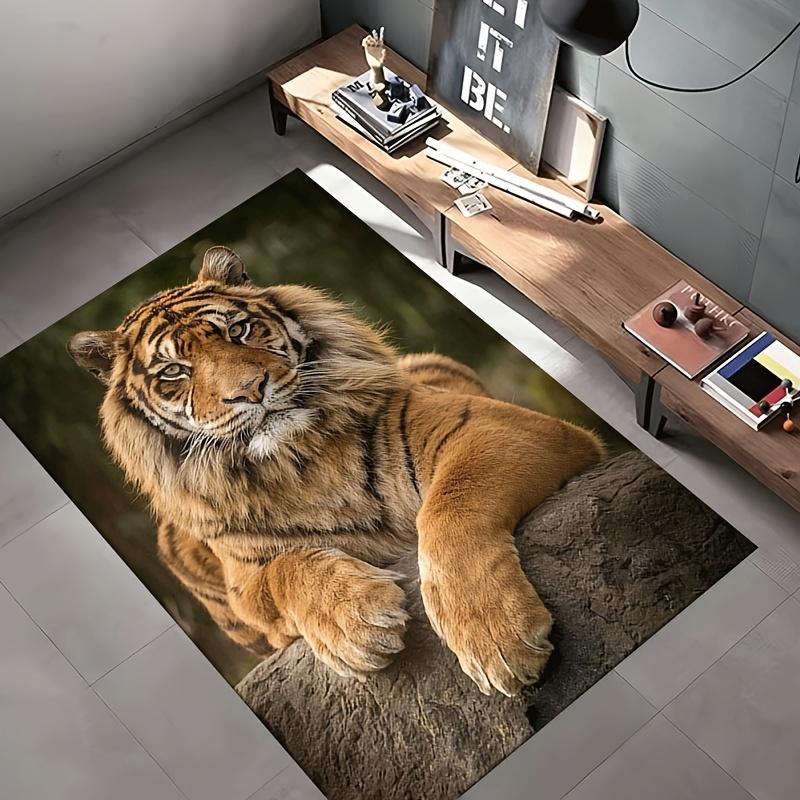 Crystal Velvet 1pc 3D Tiger Pattern Area Rug - Machine Washable Decorative Rug for Living Room, Bedroom, Sofa, Coff