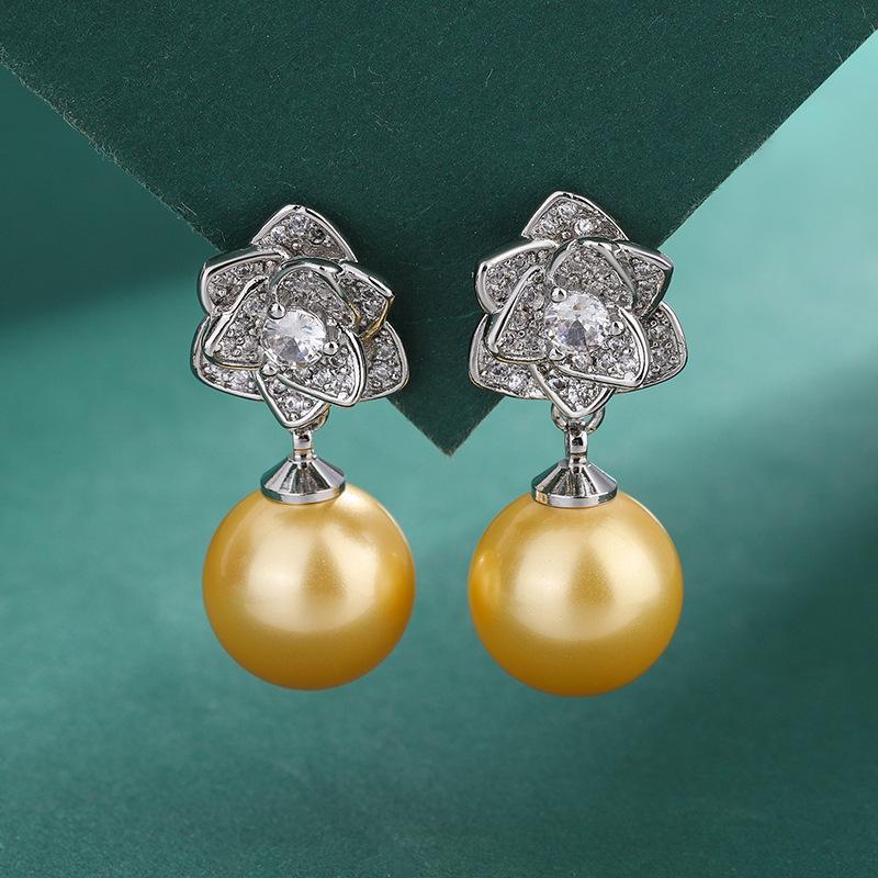 Kamelien-Set 12mm Perlenkette Neu Eingelegte Graue Perlen Kamelien-Perlen-Ohrstecker Kette