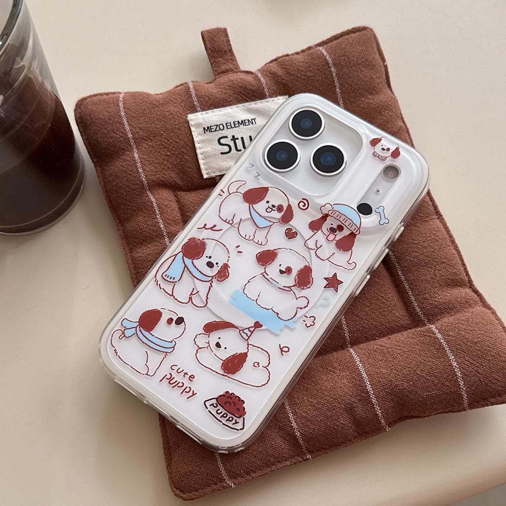 

2 IN 1 Cute Puppy Cartoon Magnetic Grip Tok Phone Case for iPhone 17 Pro Max 15 14 16 Wireless Charge Funny Cover for Magsafe iPhone 14