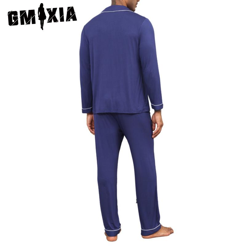 GMXIA Spring, Summer and Autumn Men's Pajamas Set Long-sleeved POLO Neck  Solid Colour Cardigan Homewear