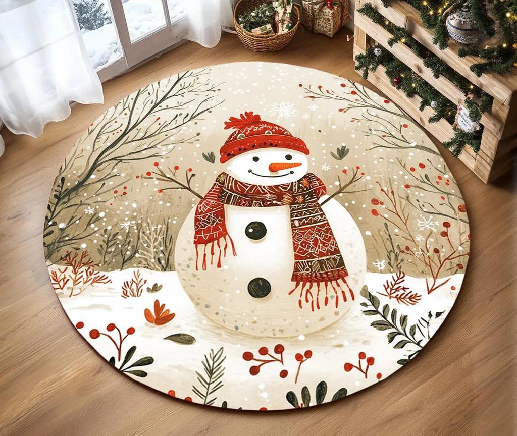 Snowman Round Rug, Snowman Pattern Round Rug, Christmas Round Rug,  Christmas Area Round Rug, Christmas Decoration Rug