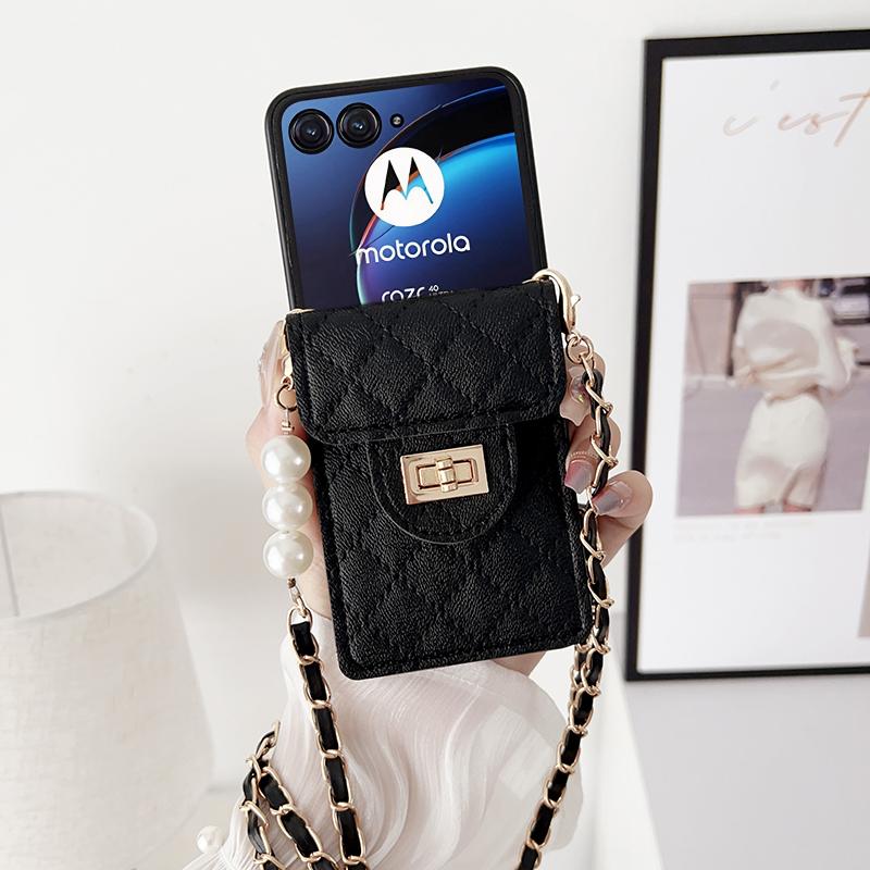 

Pearl Crossbody Card Holder Wallet Phone Case for Motorola Razr 50 Ultra Mooto Razr 40 Soft Shockproof Cover For Moto Razr 40 білий