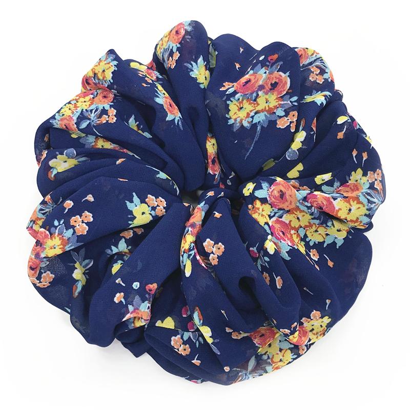 Large Hair Band Elastic Chiffon Scrunchies Floral Print Malaysian Bunch Hair Tie Oversized Volumizing Malaysian Rubber Band