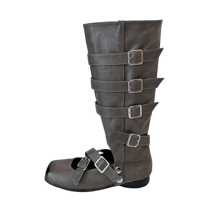 Vintage belt buckle bag head cool boots summer new flat bottom fried street babes ballet breathable hollow boots