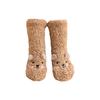 Women Winter Cute Bear Embroidery Fuzzy Slipper Socks Non Slip Warm Socks with Grips Furry Plush Sock for Home Sleeping
