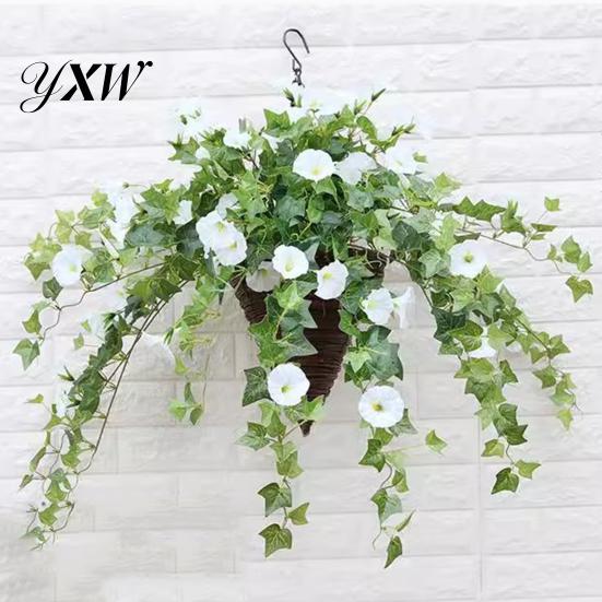 Fake Silk Petunia Artificial Morning Glory 44 Heads Realistic Flower UV Resistant Lifelike Floral Decorations Indoor Outdoor Garden Yard Wall Hanging