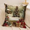 Christmas Window Snow Cushion Cover Silky Short Plush Invisible Zipper Dustproof Sofa Pillow Case For Home Decor