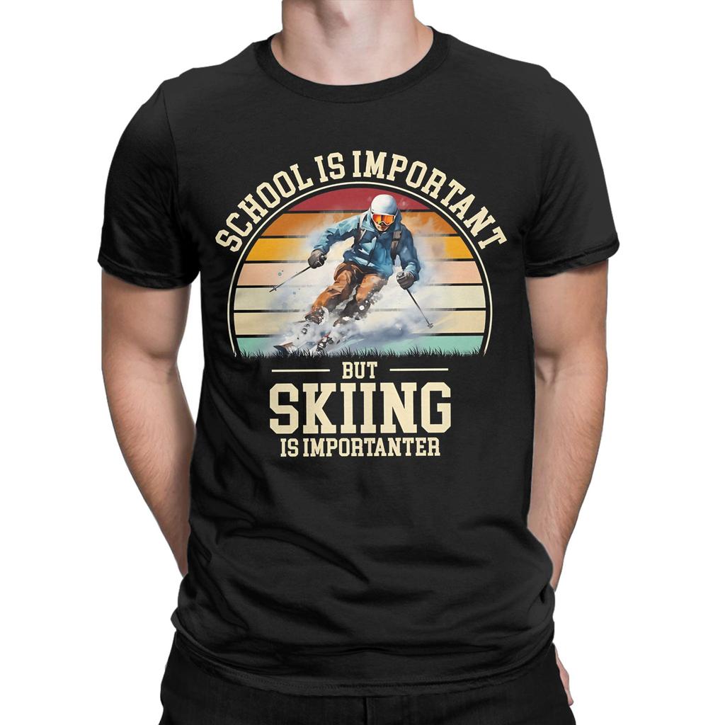 School Is Important But Skiing Is Importanter TShirts Men  Funny Pure Cotton Tees O Neck Short Sleeve T Shirt Gift Idea Clothes