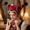 Holiday Photo Booth Decorations Christmas Jester Hat, Velvet Star Clown Hat with Gold Trim Pom Retro Style Performance Headpiece Poms, Adjustable Tie,