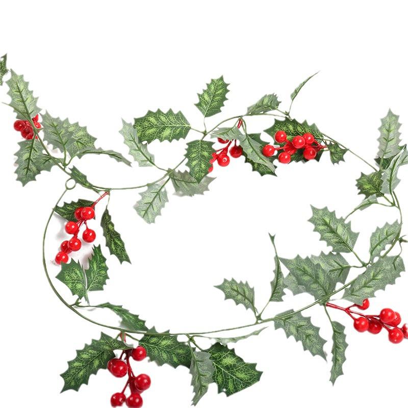2026 Artificial Christmas Vine with Red Berries - European and American Wall Hanging Decoration
