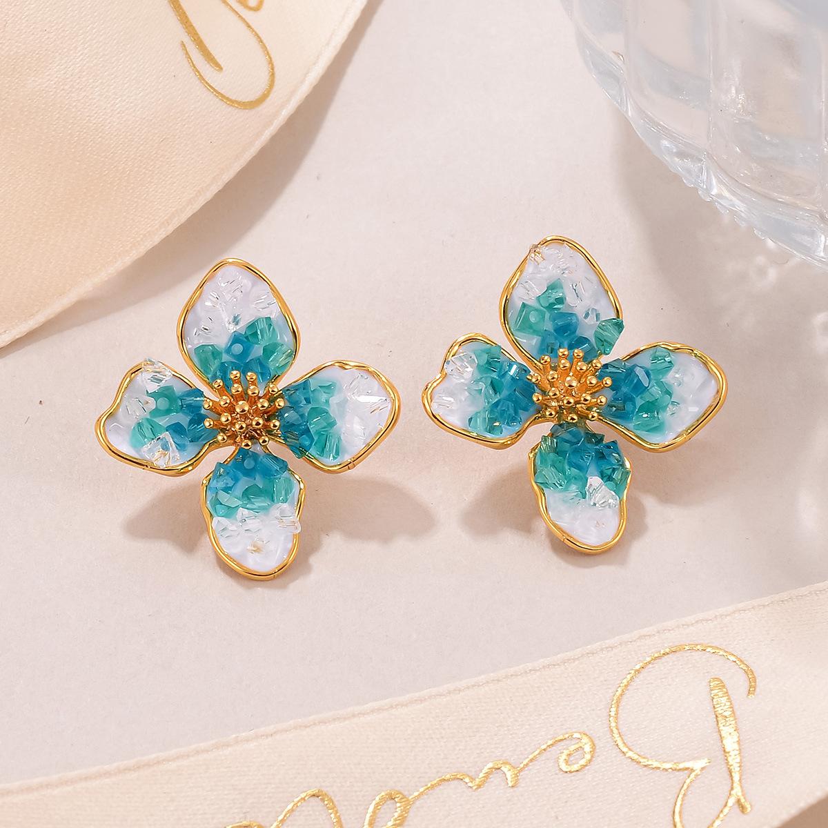 Butterfly flower ice crystal new ice transparent fresh and sweet earrings super fairy earrings high-end earrings women