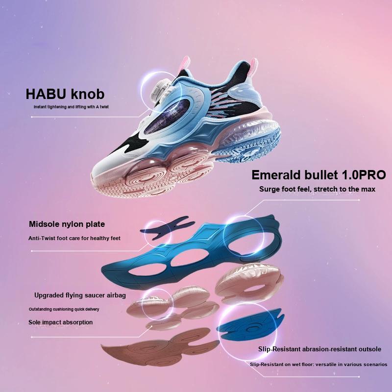 Anta Kids UFO 6.0 Body Measurement Test Non-Slip Wear-Resistant Breathable Low-Top Running Shoes Kids Sneakers Black White Blue 322439901-4